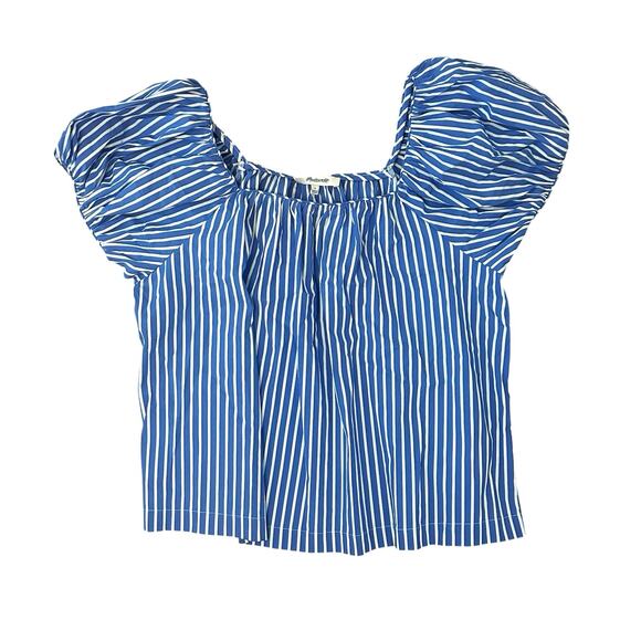 NWT Madewell Square-Neck Puff-Sleeve Shirt in Stripe Blue and White Size 2 - Picture 6 of 9